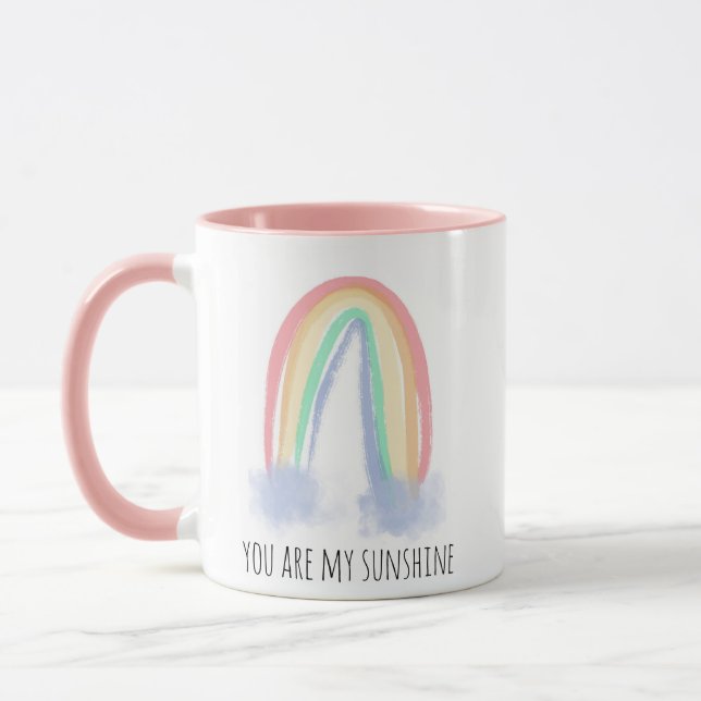 You are my sunshine watercolor painted rainbow   mug (Left)