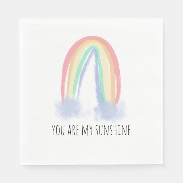 You are my sunshine watercolor painted rainbow  napkin (Front)