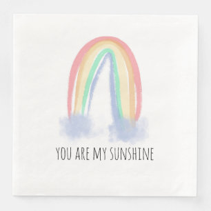 You are my sunshine watercolor painted rainbow napkin