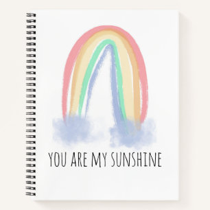 You are my sunshine watercolor painted rainbow notebook
