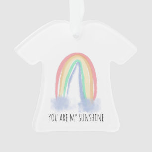 You are my sunshine watercolor painted rainbow ornament
