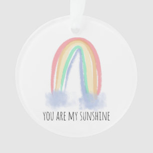 You are my sunshine watercolor painted rainbow ornament