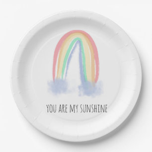 You are my sunshine watercolor painted rainbow   paper plate