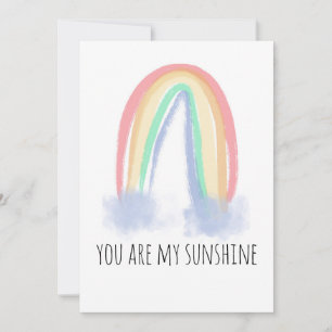 You are my sunshine watercolor painted rainbow thank you card