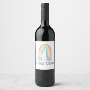 You are my sunshine watercolor painted rainbow wine label