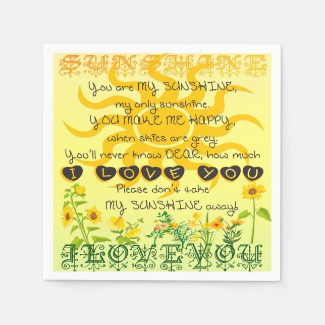 You are My Sunshine with Flowers in Yellow Napkin (Front)