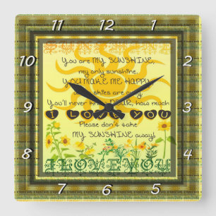 You are My Sunshine with Flowers in Yellow Square Wall Clock