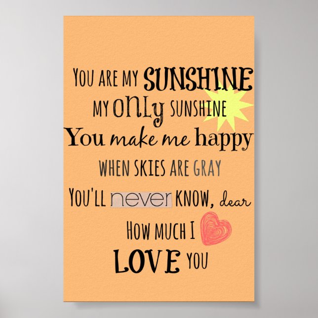 You are my Sunshine Word Art Typography Poster (Front)