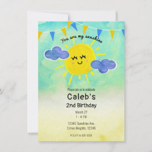 You are my Sunshine Yellow & Blue Birthday Party Invitation