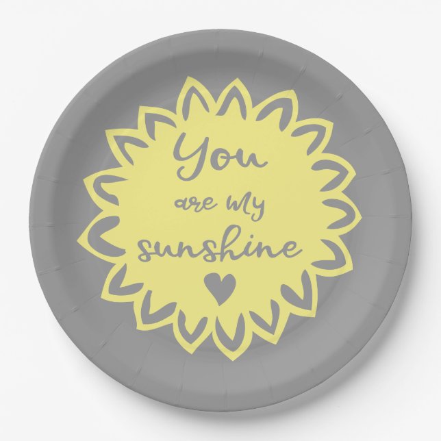 You Are My Sunshine Yellow Neutral Baby Shower Paper Plate (Front)