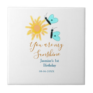 You are my sunshine yellow orange sun blue butterf ceramic tile