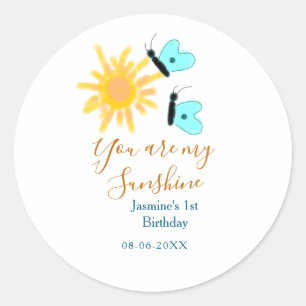 You are my sunshine yellow orange sun blue butterf classic round sticker