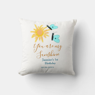 You are my sunshine yellow orange sun blue butterf cushion