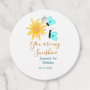You are my sunshine yellow orange sun blue butterf favour tags