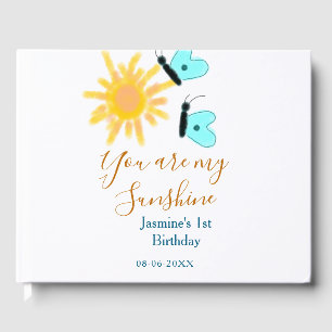 You are my sunshine yellow orange sun blue butterf guest book