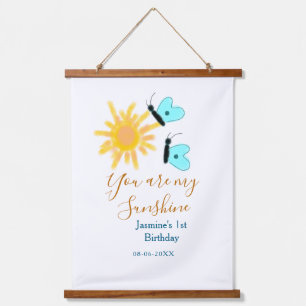 You are my sunshine yellow orange sun blue butterf hanging tapestry