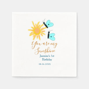You are my sunshine yellow orange sun blue butterf napkin