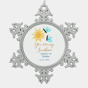 You are my sunshine yellow orange sun blue butterf snowflake pewter christmas ornament