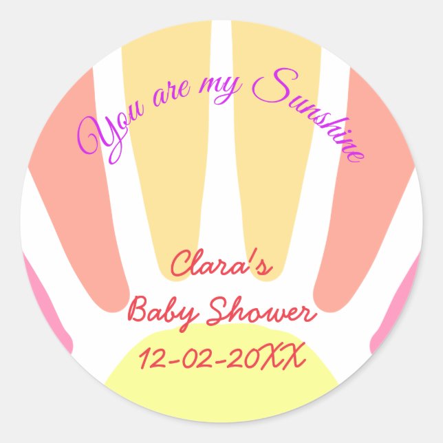 you are my sunshine yellow orange sun rays baby sh classic round sticker (Front)
