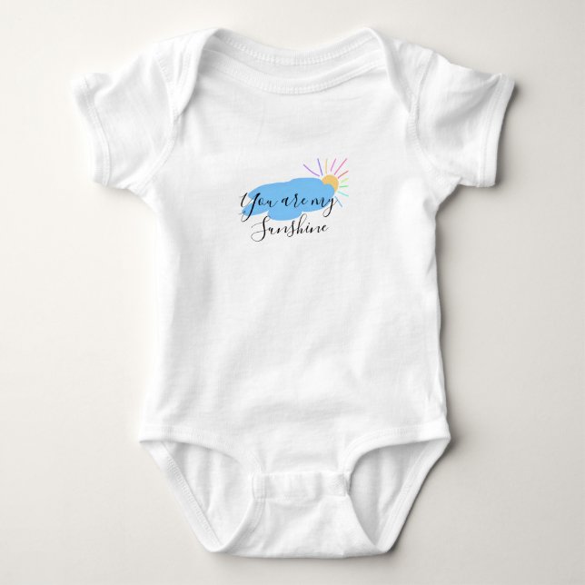you are my sunshine yellow orange sun rays clouds baby bodysuit (Front)