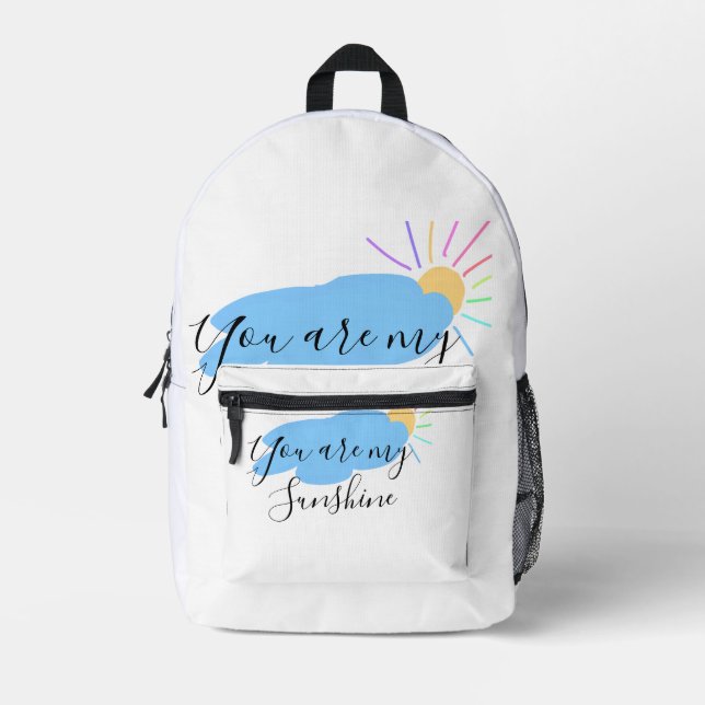 you are my sunshine yellow orange sun rays clouds printed backpack (Front)