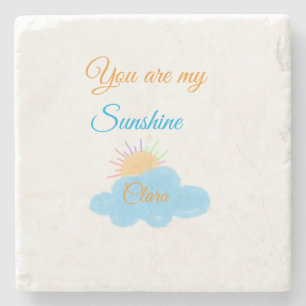 you are my sunshine yellow orange sun rays clouds stone coaster