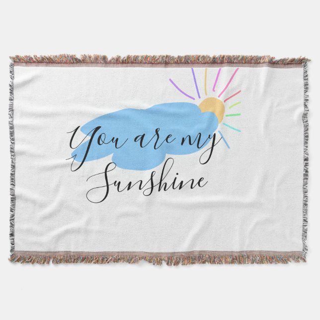 you are my sunshine yellow orange sun rays clouds throw blanket (Front)