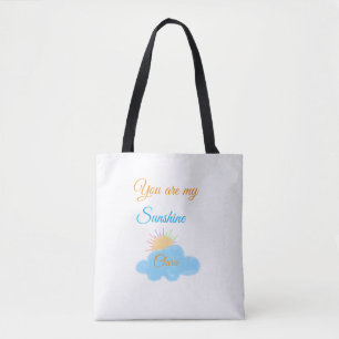 you are my sunshine yellow orange sun rays clouds tote bag