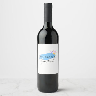 you are my sunshine yellow orange sun rays clouds wine label