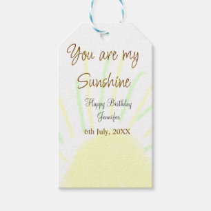 You are my sunshine yellow pastel birthday add nam gift tags