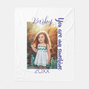 you are my sunshine yellow PHOTO NAME YEAR PURPLE Fleece Blanket