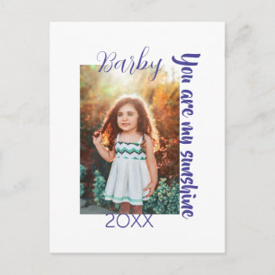 you are my sunshine yellow PHOTO NAME YEAR PURPLE Postcard