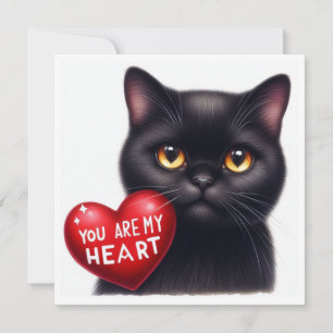 You Are My Valentine Heart Poem Black Cat Holiday Card