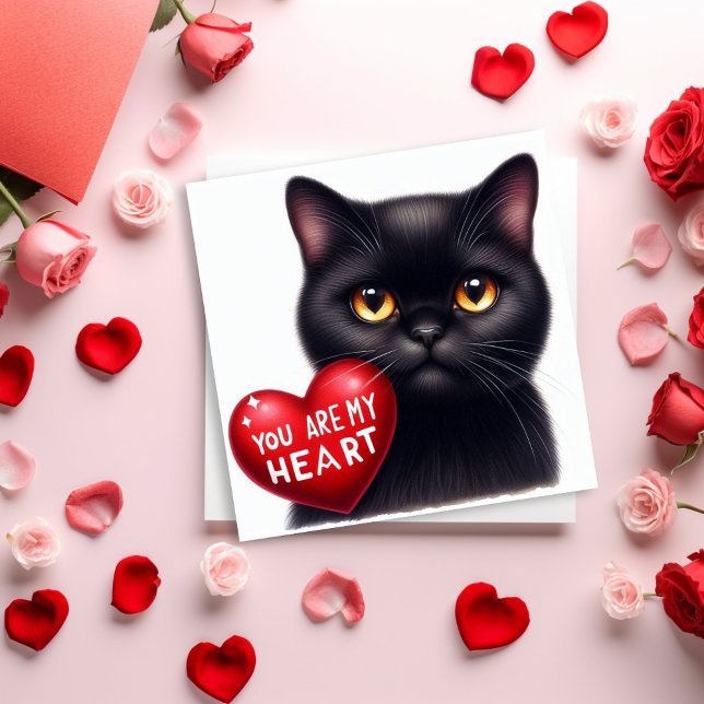 You Are My Valentine Heart Poem Black Cat Holiday  Card (Creator Uploaded)