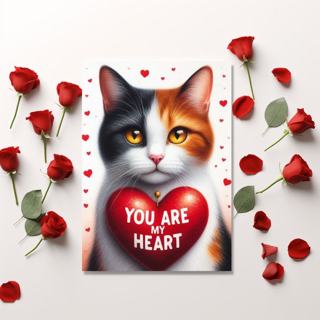 You Are My Valentine Heart Poem Calico Cat  Holiday Card (Creator Uploaded)