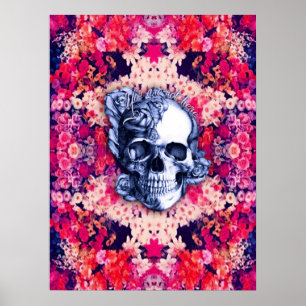 You are not here colourful floral skull poster