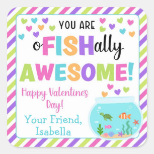 You are O-Fish-Ally Awesome Kid's Valentines Square Sticker