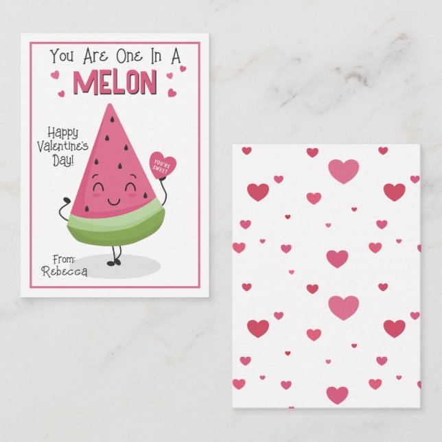 You Are One In A Melon Valentine's Classroom Card (Front/Back)