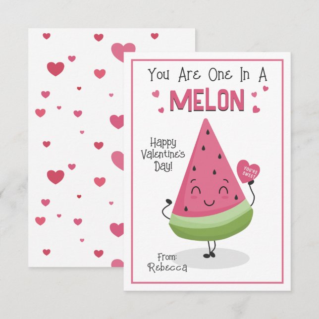 You Are One In A Melon Valentine's Classroom Card (Front/Back)