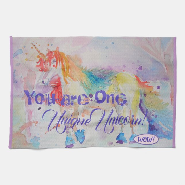You Are One Unique Unicorn! mauve Tea Towel (Horizontal)