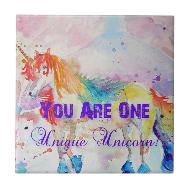 You Are One unique Unicorn Purple Ceramic Tile (Front)