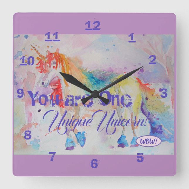 You Are One Unique Unicorn! Rainbow Girls Clock (Front)