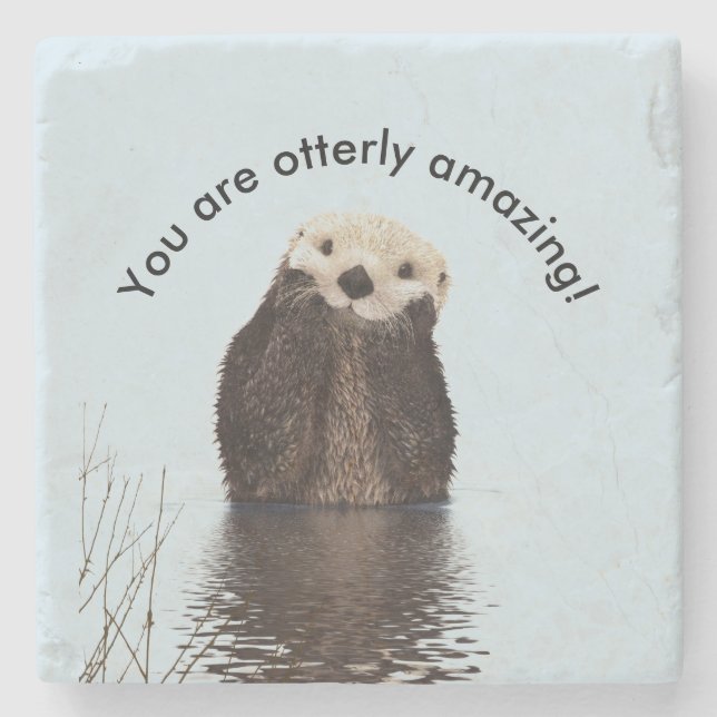You are Otterly Amazing Funny Pun with Cute Otter Stone Coaster (Front)