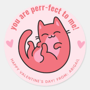 You Are Perr-fect! Cute Cat Classroom Valentine Classic Round Sticker