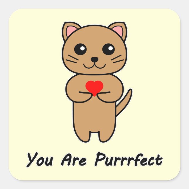 You Are Purrrfect - Yellow Background Square Sticker (Front)