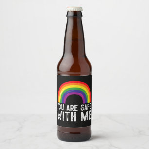 You Are Safe With Me LGBTQ Pride Month Rainbow Beer Bottle Label