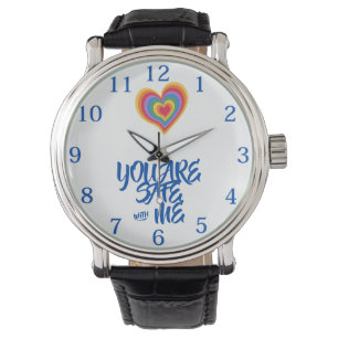 You Are Safe With Me LGBTQ Rainbow Pride Heart Watch