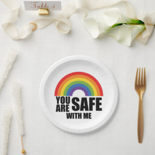 You Are Safe With Me LGBTQ Rainbow Pride  Paper Plate