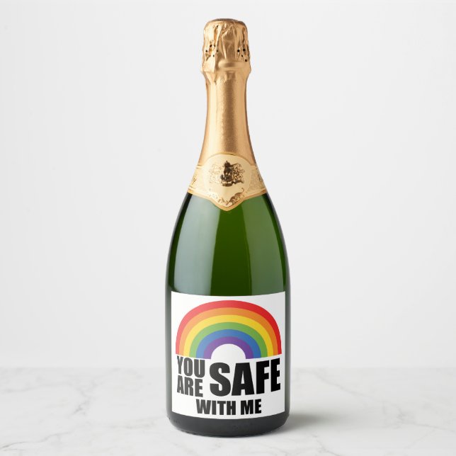 You Are Safe With Me LGBTQ Rainbow Pride  Sparkling Wine Label (Front)