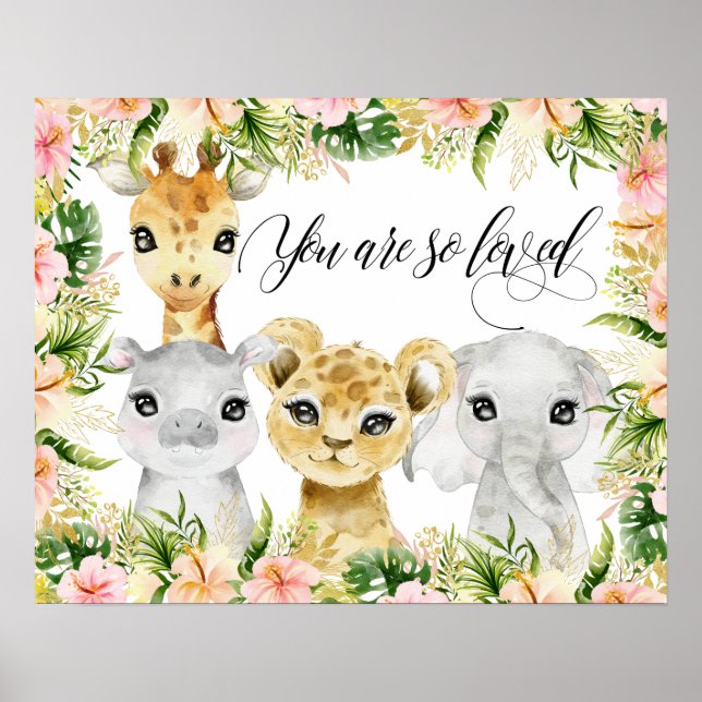 You Are So Loved, Watercolor Safari Animals Poster (Front)